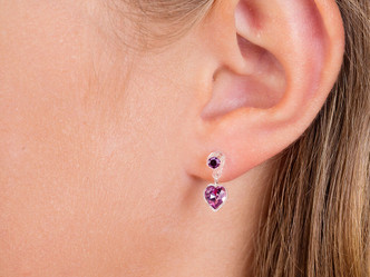 Amethyst Heart Dangle Earrings - 4/6mm Amethyst Heart Dangle Earrings - 4/6mm