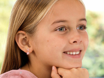 Light Rose Butterfly with Crystal Stone Dangle Earrings - 4/5mm