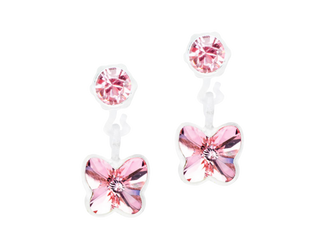 Light Rose Butterfly with Crystal Stone Dangle Earrings - 4/5mm Light Rose Butterfly with Crystal Stone Dangle Earrings - 4/5mm