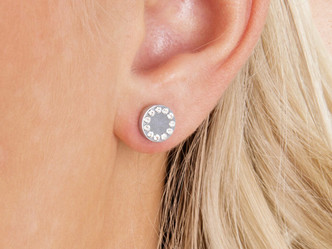 Silver Titanium Brilliance Puck Crystal Stud Earrings - 8mm Silver Titanium Brilliance Puck Crystal Stud Earrings - 8mm