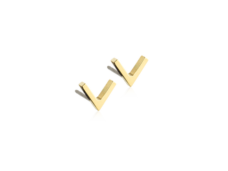 Gold Titanium Plain V Stud Earrings - 8 mm