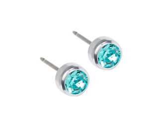 Silver Titanium Bezel Turquoise Crystal Stud Earrings - 8Case - 5mm