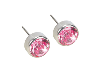 Silver Titanium Bezel Light Rose Crystal Stud Earrings - 8Case - 5mm