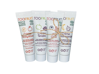 TOOFRUIT Kids Skincare Discovery Kit [4-piece set] with face gel, face creams, and body cream to hydrate, nourish, soften, and protect children’s delicate skin.