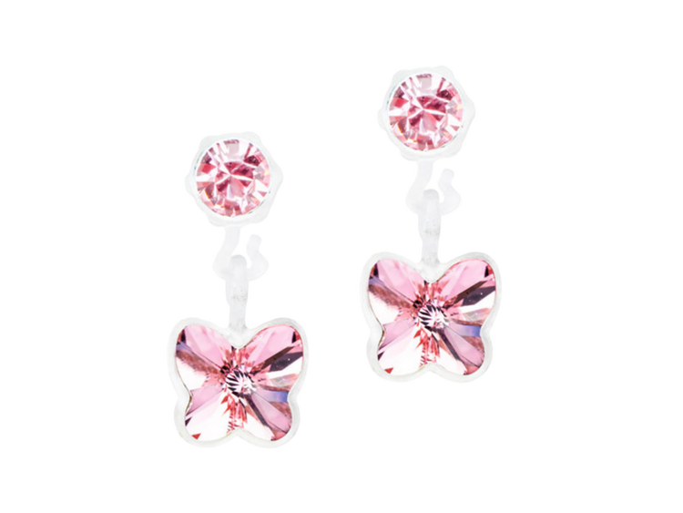 Light Rose Butterfly with Crystal Stone Dangle Earrings - 4/5mm Light Rose Butterfly with Crystal Stone Dangle Earrings - 4/5mm