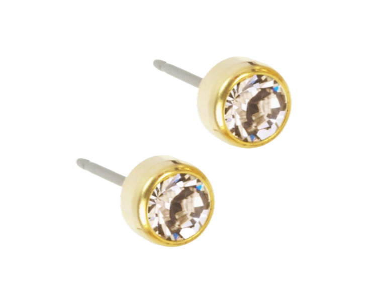 Gold Titanium Bezel Crystal Stud Earrings - 5mm Gold Titanium Bezel Crystal Stud Earrings - 5mm