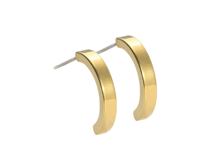 Gold Plain Curved Earrings - 15mm Gold Plain Curved Earrings - 15mm