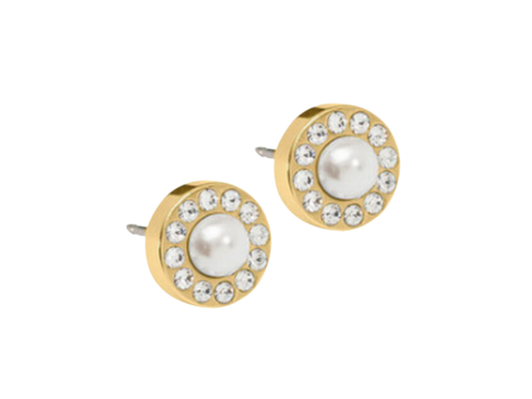 Gold Titanium Brilliance Halo White Pearl Stud Earrings - 6mm Gold Titanium Brilliance Halo White Pearl Stud Earrings - 6mm