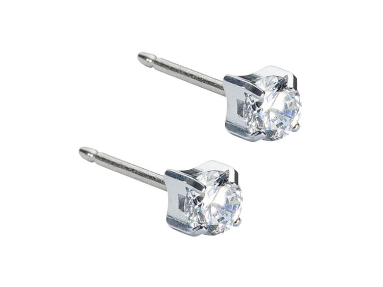 Silver Titanium Tiffany White Stud Earrings - 4mm Silver Titanium Tiffany White Stud Earrings - 4mm
