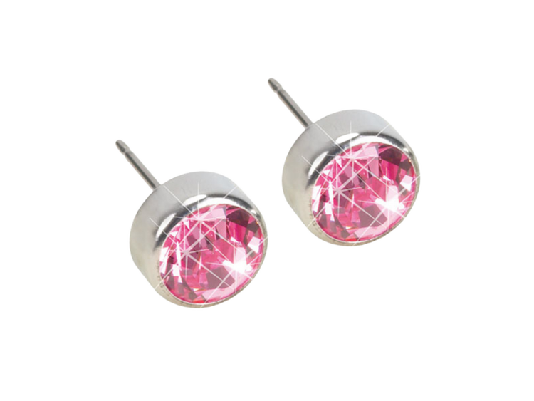 Silver Titanium Bezel Light Rose Crystal Stud Earrings - 5mm