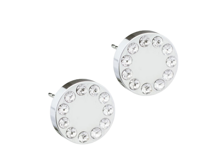 Silver Titanium Brilliance Puck Crystal Stud Earrings - 8mm Silver Titanium Brilliance Puck Crystal Stud Earrings - 8mm
