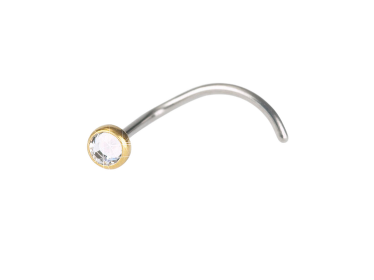 Gold Bezel Crystal Nose Stud - 3mm