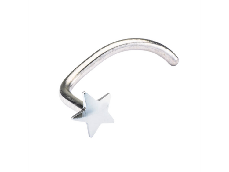 Nose Star - Silver Titanium (Curved Shape Pin) - 3mm