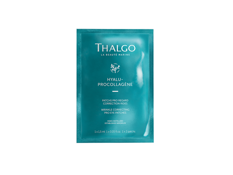 Thalgo Hyalu-Procollagène Wrinkle Correcting Pro Eye Patches hydrogel eye patches designed to smooth fine lines, hydrate the eye contour, and visibly refresh tired-looking eyes for a brighter, more revitalized appearance