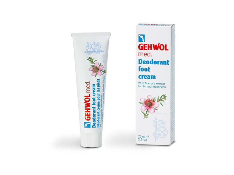 GEHWOL Med Deodorant Foot Cream 75ml to neutralize foot odor for 24 hours, moisturize, and keep skin soft and refreshed. GEHWOL Med Deodorant Foot Cream 75ml to neutralize foot odor for 24 hours, moisturize, and keep skin soft and refreshed.
