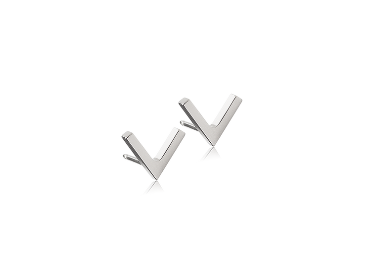 Silver Titanium Plain V Stud Earrings - 8 mm Silver Titanium Plain V Stud Earrings - 8 mm