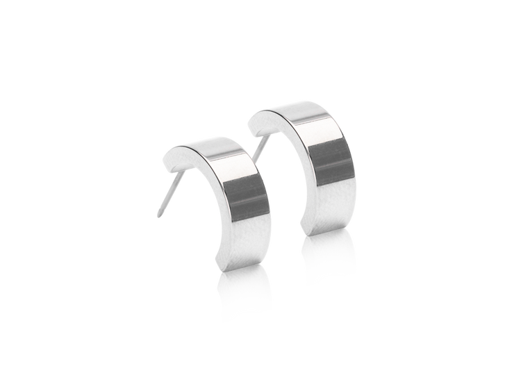Silver Titanium Chunky Curved Earrings - 15 mm Silver Titanium Chunky Curved Earrings - 15 mm