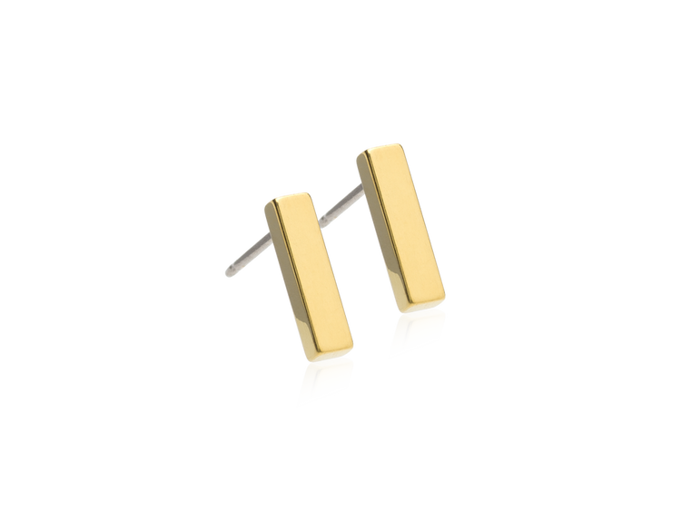 Plain Gold Vertical Bar Earrings - 10 mm Plain Gold Vertical Bar Earrings - 10 mm