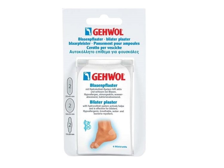 GEHWOL Blister Plaster Large 6 pieces in 3 sizes with hydrocolloid to cushion blisters, relieve pressure, and protect skin