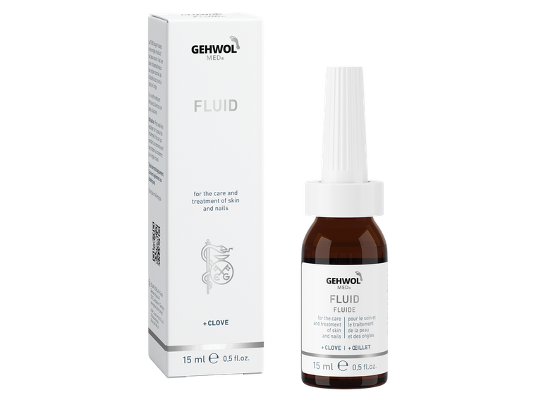 GEHWOL Fluid targeted liquid care solution designed to soften hard skin, support ingrown toenail care, and help improve the appearance of rough areas for smoother-looking skin and well-groomed nails