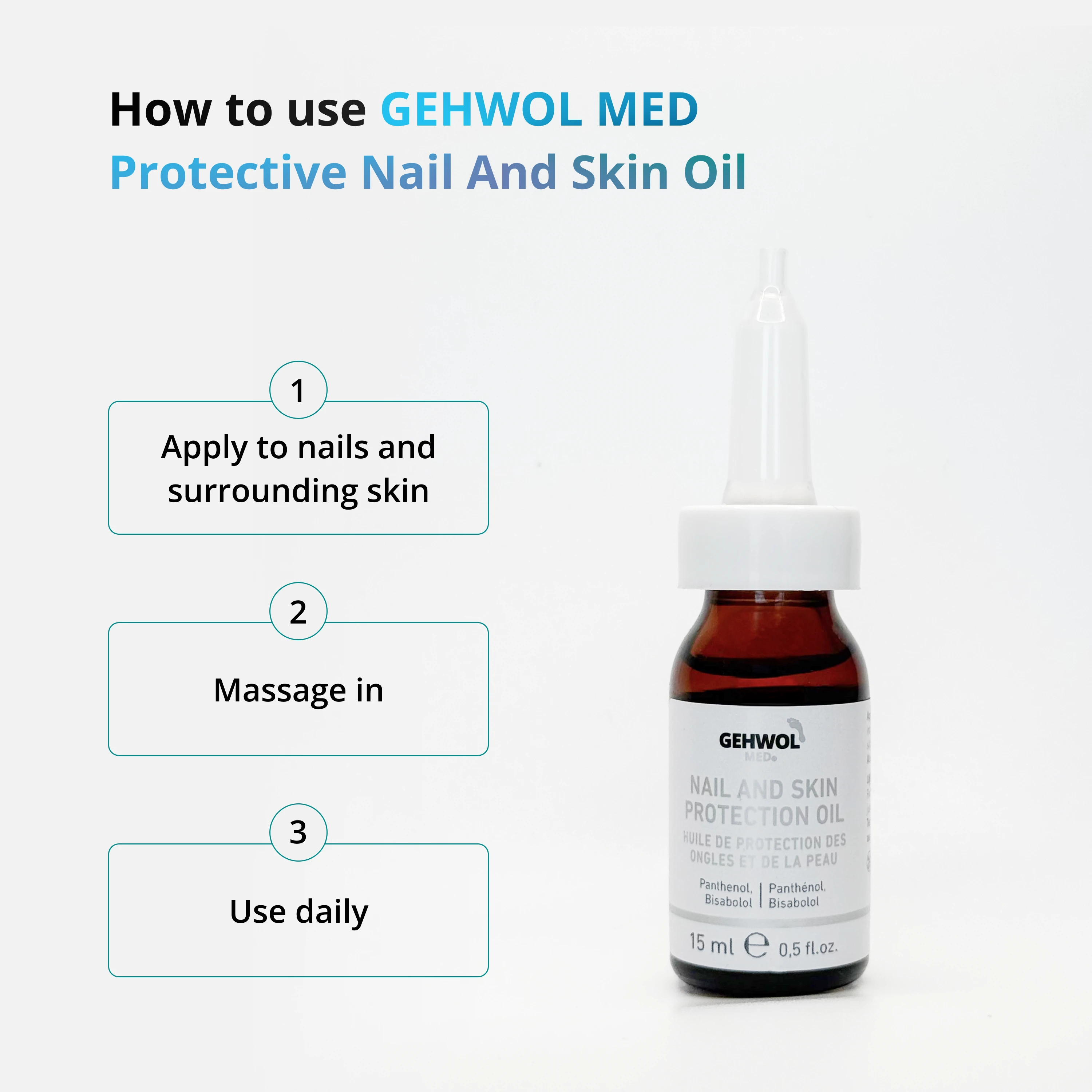Instructions pour l'huile protectrice pour ongles et peau GEHWOL MED