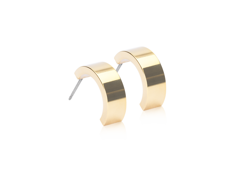 Gold Titanium Chunky Curved Earrings - 15 mm