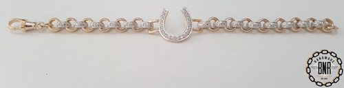 STONE SET DOUBLE BELCHER BRACELET WITH HORSE SHOE TAG - Solid 9ct gold