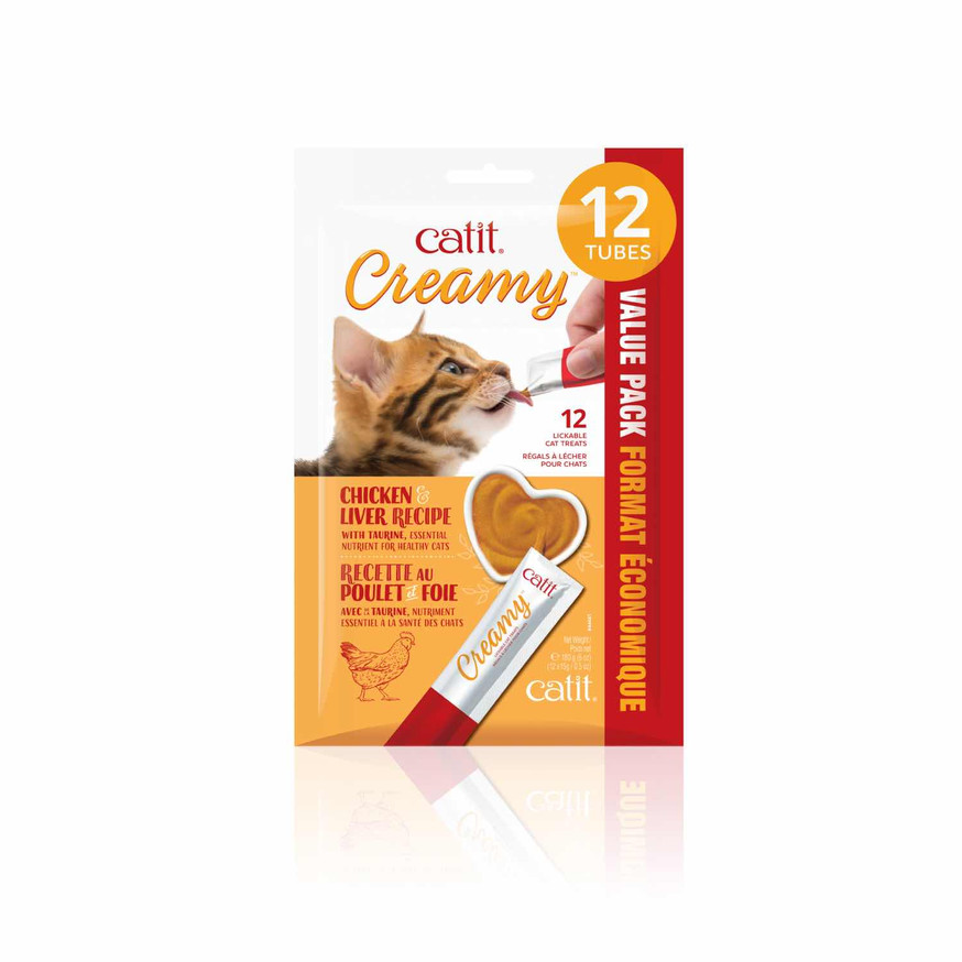 Catit Creamy Lickable Cat Treat - Chicken & Liver Recipe - 12 Pack