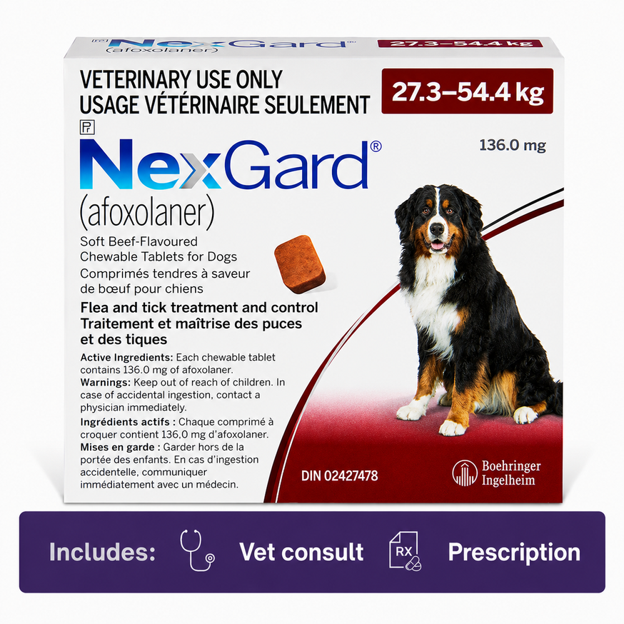 NexGard Soft Chewable Tablets for Dogs 27.3-54.4 kg Red - 12 Chew Tabs