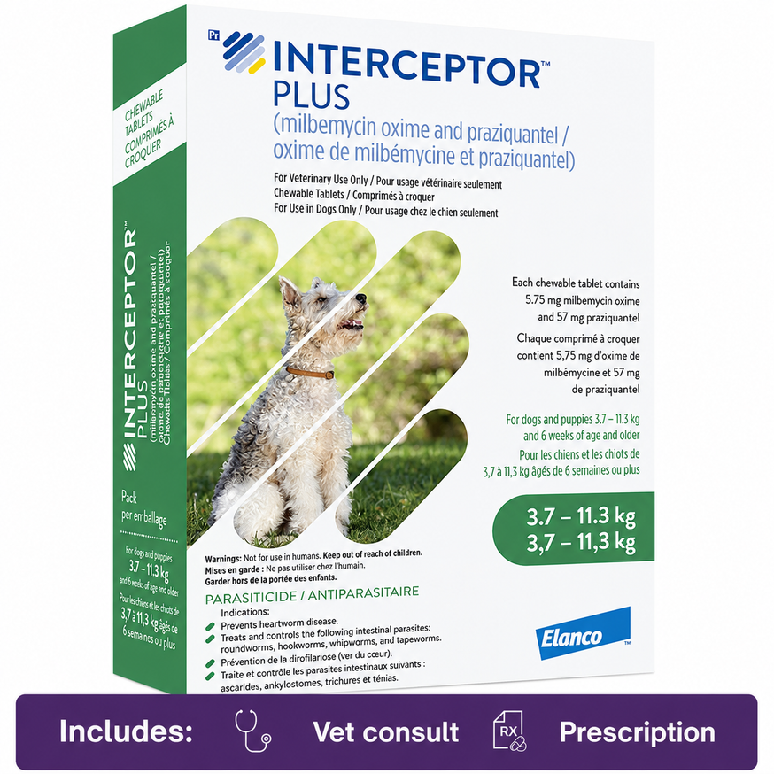 Interceptor Plus Chewable Tablet for Dogs Green (3.7-11.3 kg)