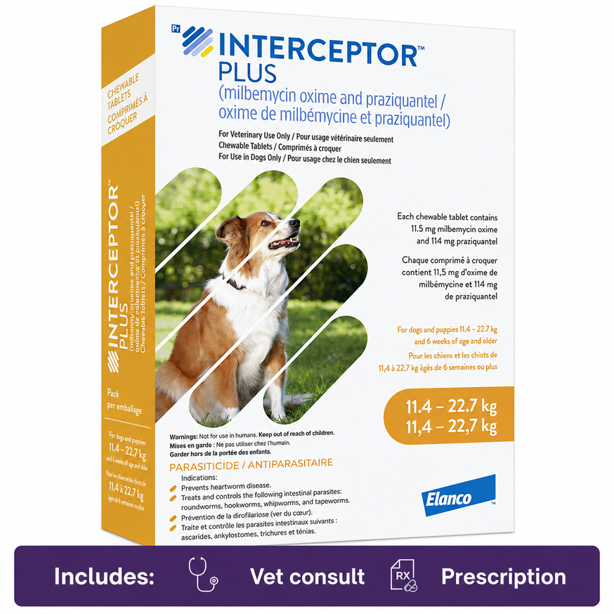 Interceptor Plus Chewable Tablet for Dogs Yellow (11.4-22.7 kg)