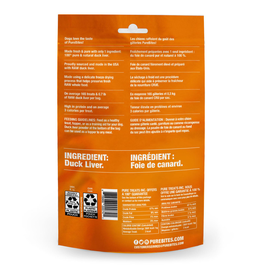 PureBites Freeze Dried Dog Treats - Duck Liver