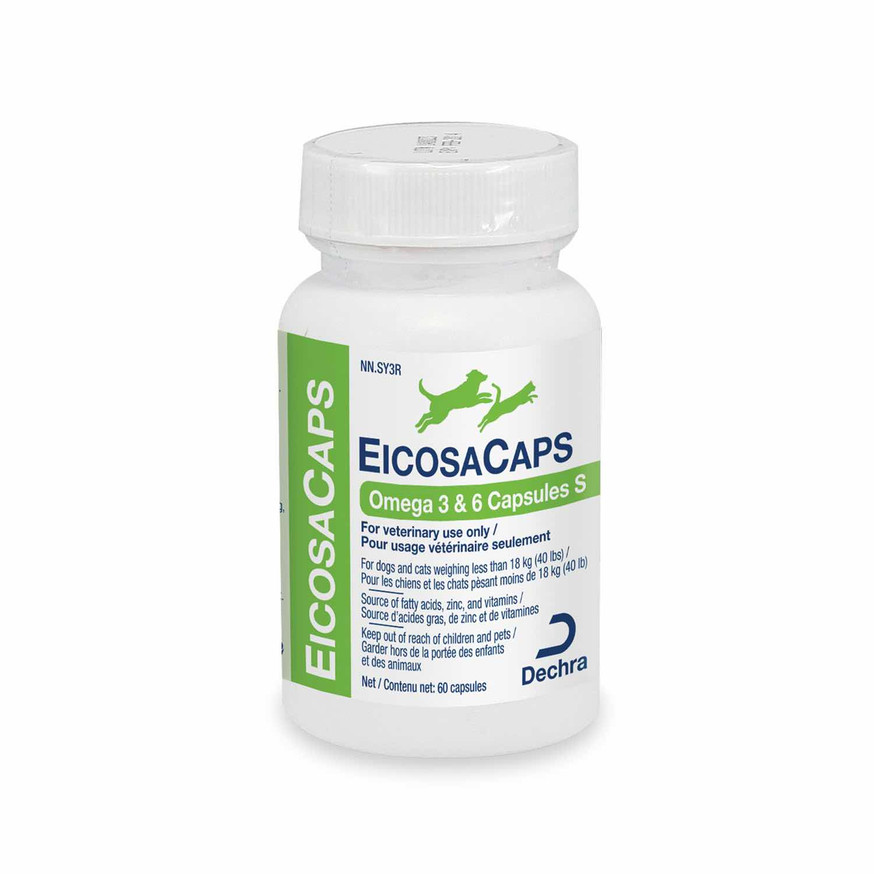 EicosaCaps Omega 3 & 6 Essential Fatty Acids Supplement - Dogs & Cats Up to 40 lbs - 60 Capsules