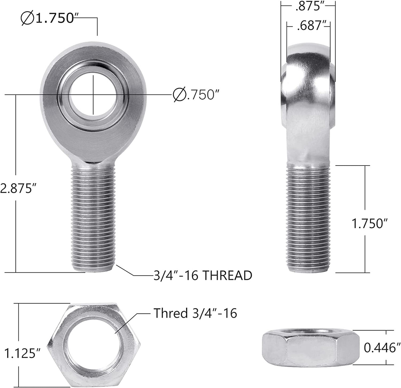 Right-Hand 3/4” Bore X 3/4”-16 Shank Heim Joint Rod End With Jam Nut – Heavy-Duty Steering & Linkage