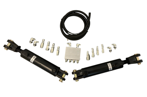 Dual Hydraulic Cylinder Steering Kit with Aluminum Manifold, Welded Rams, Balflex Hose, and JIC Fittings – Custom Off-Road Steering Setup