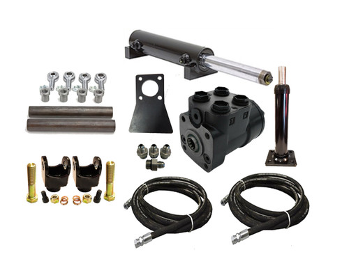 Double Ended Hydraulic Steering Kit with Return-to-Center Orbital Valve, 2.5" Cylinder, Heims, Bungs, DOM Tubes, and Hoses – Off-Road Steering System