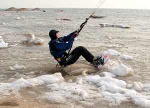 Is it kiteboarding or snowkiting when there's snow in the water?