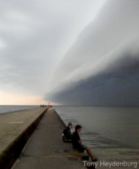 Shelf cloud over the Grand Haven Piers. photo by Tony Heydenburg