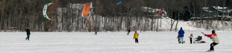 Snowkiting on frozen Reeds Lake