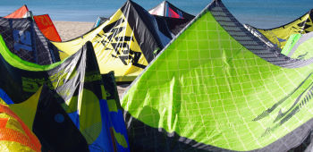 Kitesurfing gear pumped up and ready to ride