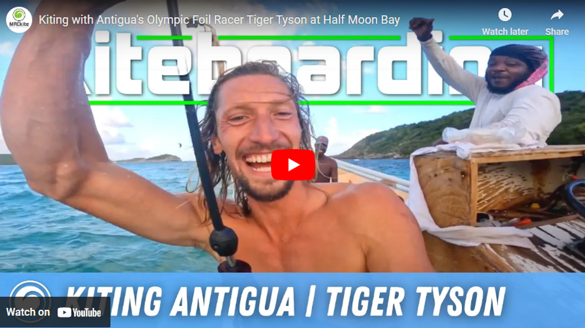 Kiting Antigua's Olympic Foil Racer Tiger Tyson at Half Moon Bay
