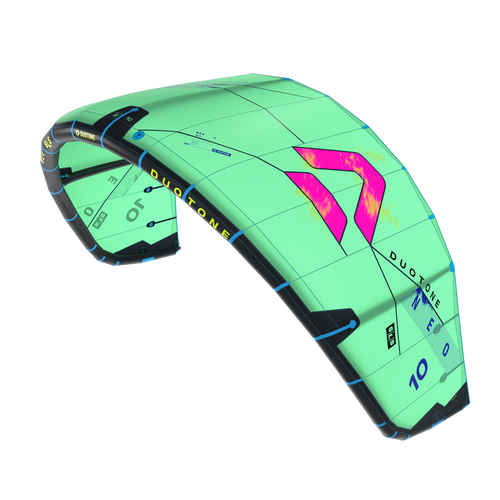 2026 Duotone Neo SLS Kiteboarding Kite - C10 (Green/Pink), Angled View