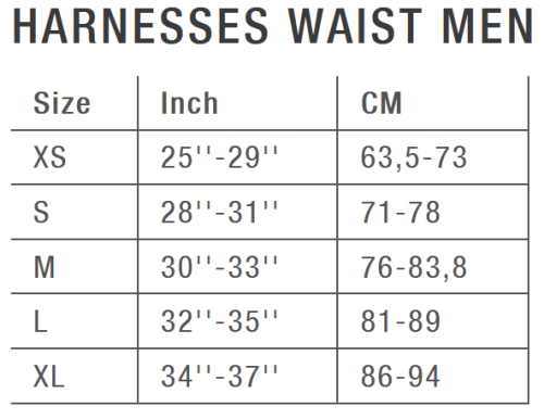 Ion Mens Waist Harness Size Chart
