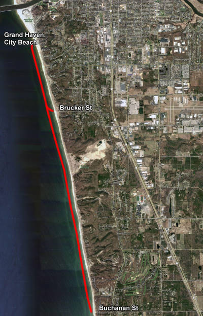 Grand Haven to Buchanan beach kiteboarding downwinder map
