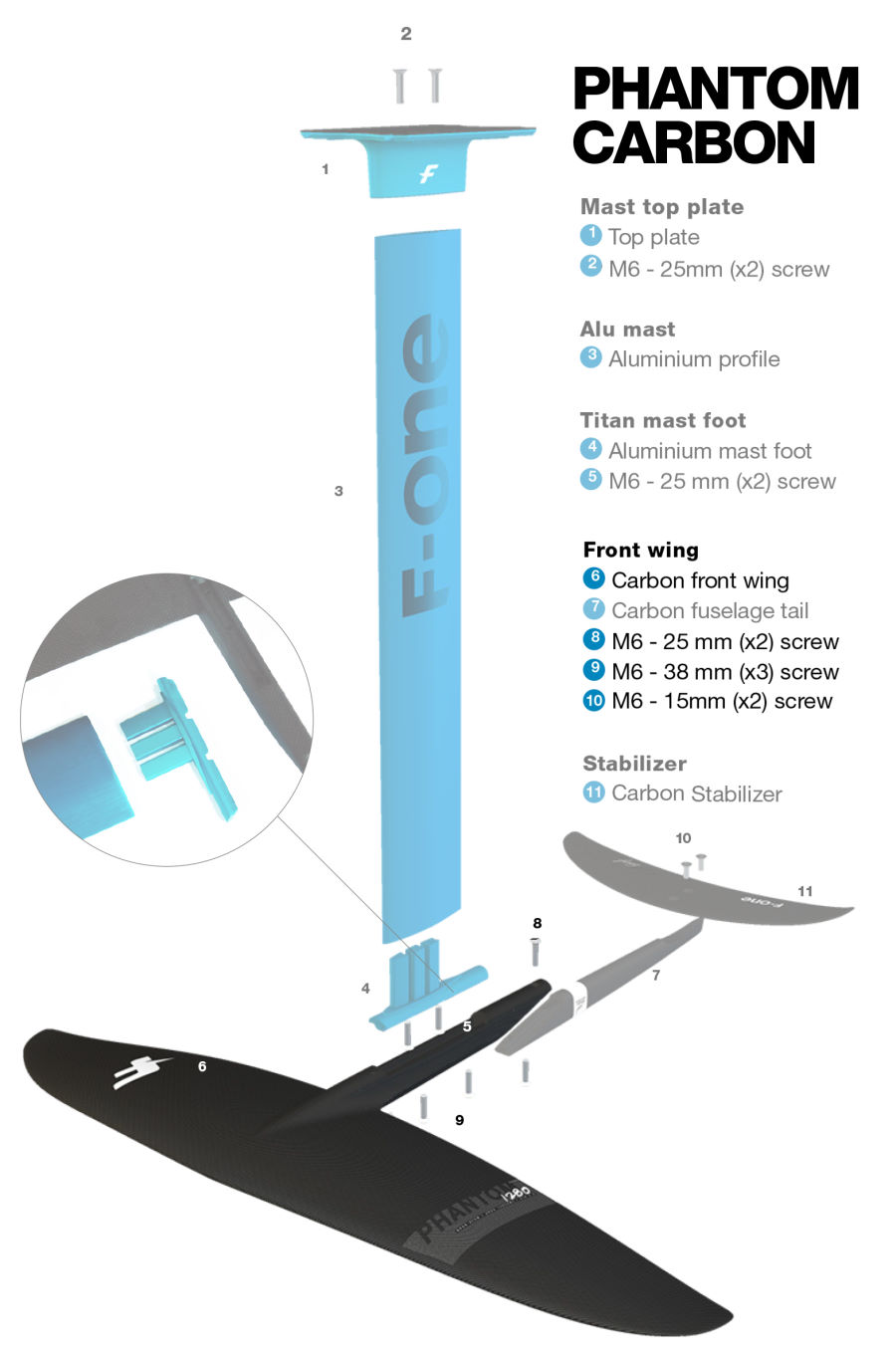 F-One Phantom Carbon 1780 Front Wing parts