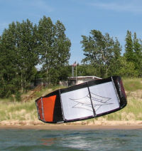 Self-landing a kiteboarding kite