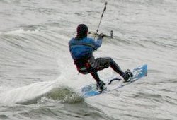 Kiteboarding with hood, booties, and gloves