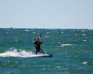 Kiteboarding with small whitecaps