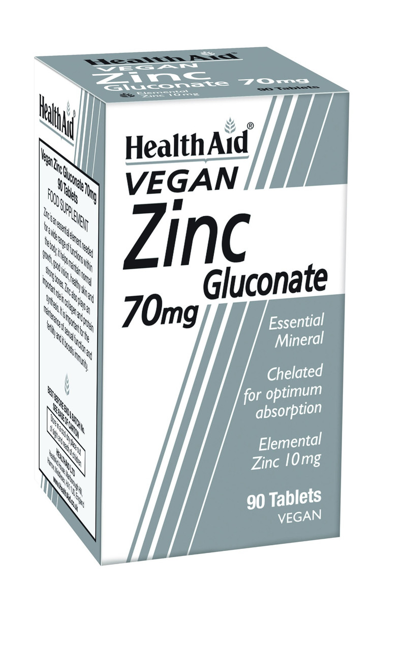 Health Aid Zinc Gluconate 70mg (10mg elemental Zinc), 90 Tablets Oxford Lifestyle