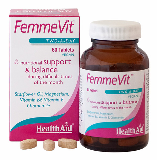 Health Aid FemmeVit PMS (Vit B6, Vit E, Chamomile ++), 60 Tablets